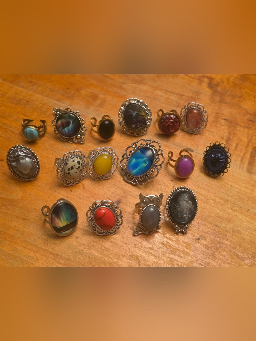 Lot Of 16 Handmade Rings All Adjustable Reseeler Bundke Gemstones & Resin